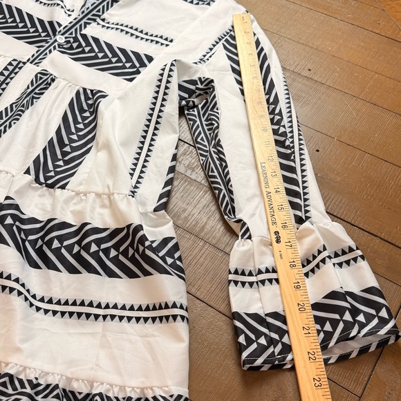Boho Aztec Print Tiered Babydoll Dress – Black & White (XXL) - Picture 10 of 14